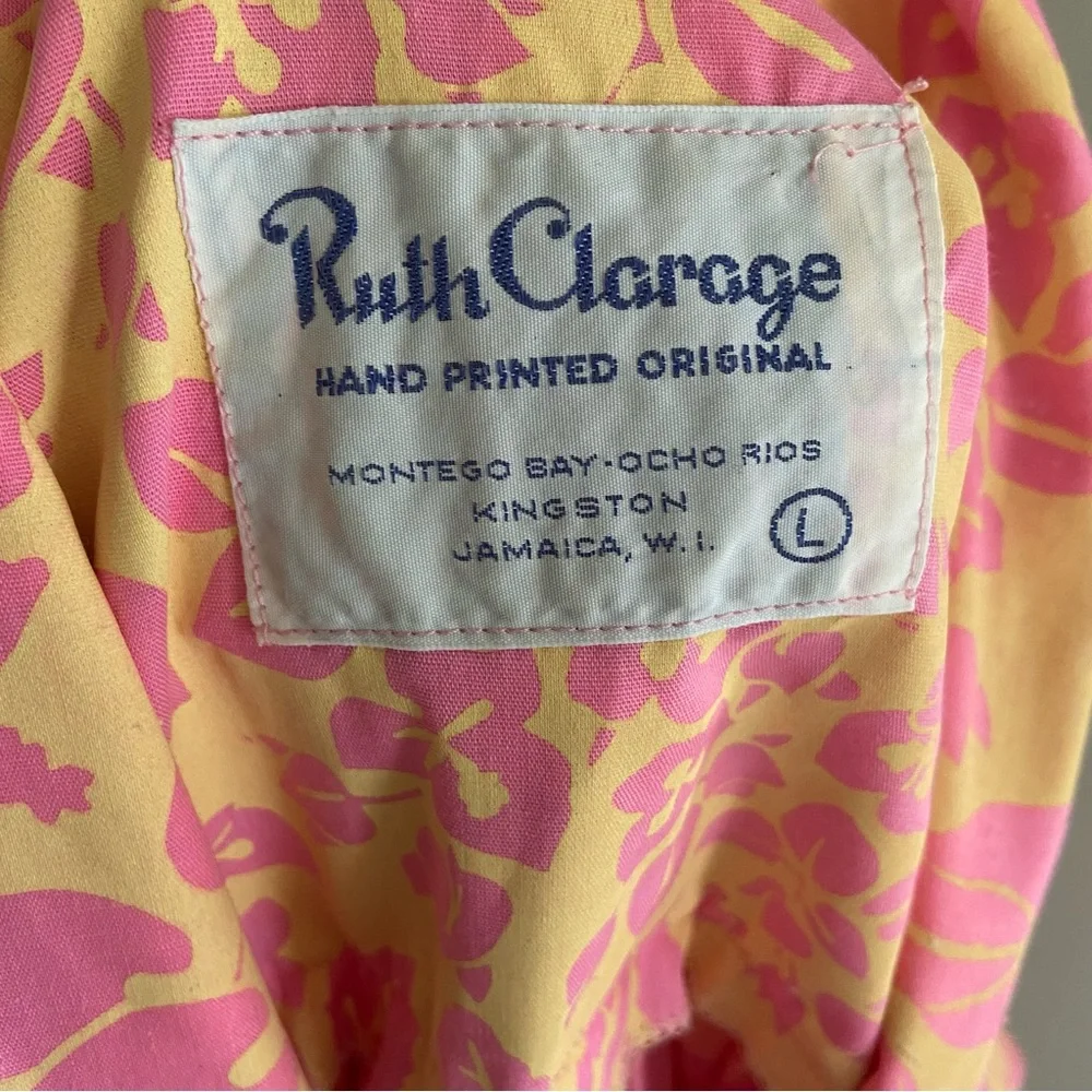 Vintage Ruth Clarage Large Floral Pink Print Mumu House Dress Boho Hand Printed - Picture 8 of 9